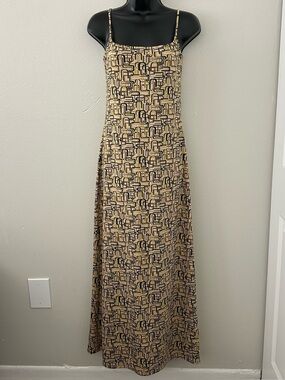 Vintage 90s Y2K Necessary Objects Maxi Dress Sz M Retro Geometric Print USA Made